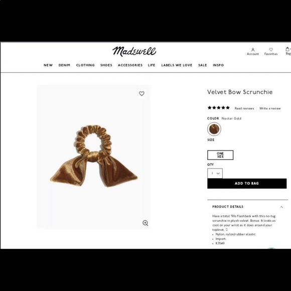 Brandnew Madewell velvet bow hairtie blue srunchie - Picture 4 of 5